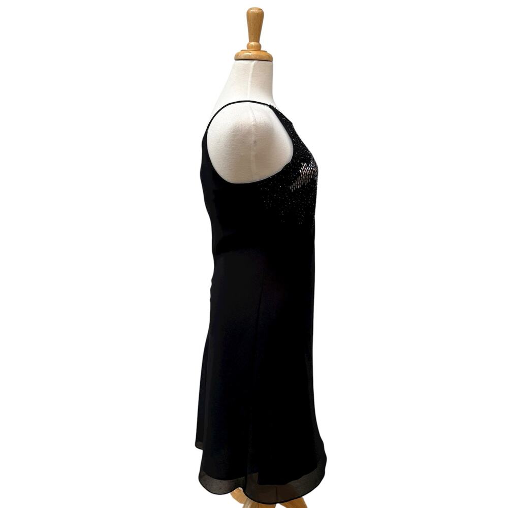 VTG Cachet Cocktail Dress 8 Black Silver Beaded Halter Midi Disco Whimsigoth Y2K - Picture 6 of 8